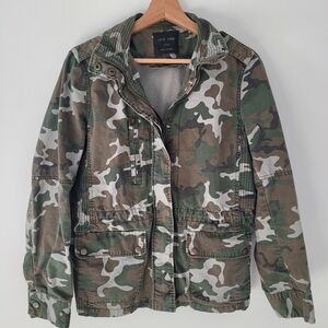 Love Tree zip snap front Camo jacket Womens  large Green Brown Draw String Waist